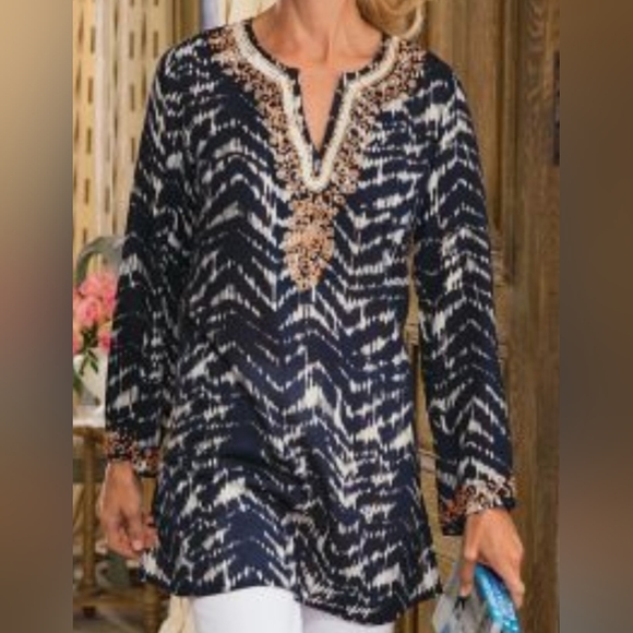 Soft Surroundings Akira Beaded Tunic Ikat Batik Large, Pristine - Picture 5 of 5